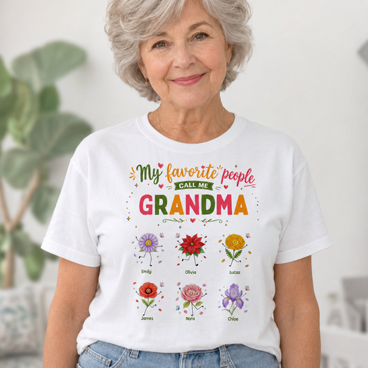 My Favorite People Call Me Grandma Dancing Birth Month Flowers Garden - Personalized Custom Unisex T-shirt, Hoodie - GRM150_WBAS