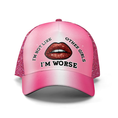 No soy como las demás chicas. Soy peor. Gorra de béisbol personalizada con estampado integral. DG027_BAC