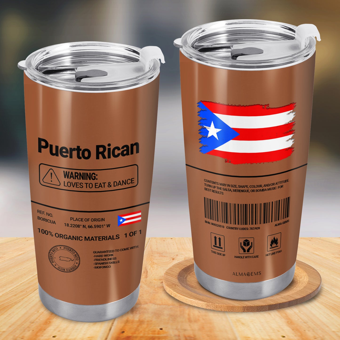 Datos nutricionales de Puerto Rico - Vaso de acero inoxidable personalizado de 20 oz y 30 oz - LA037_TB