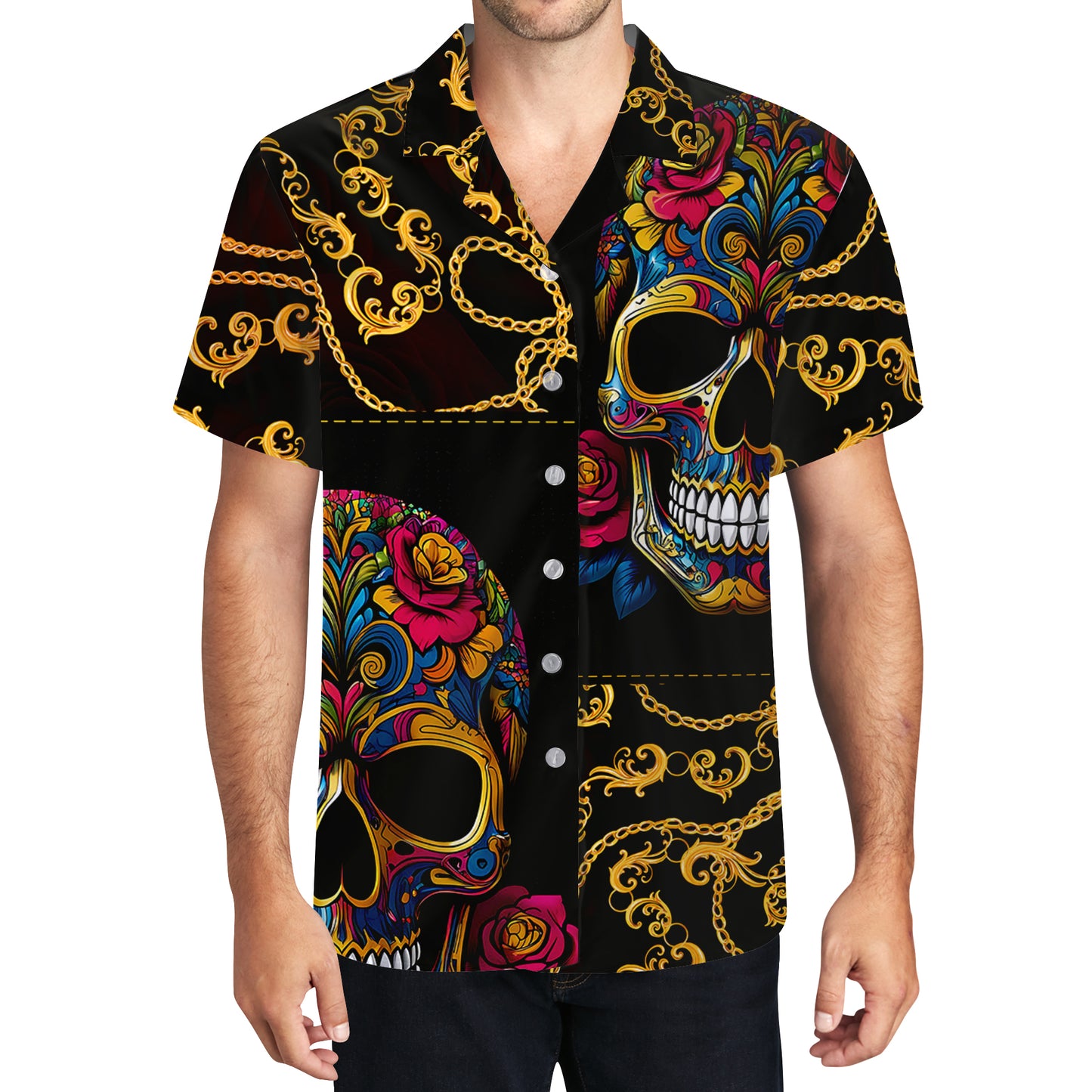 Elegantes cadenas de calaveras: camisa hawaiana unisex personalizada - ME011_HW