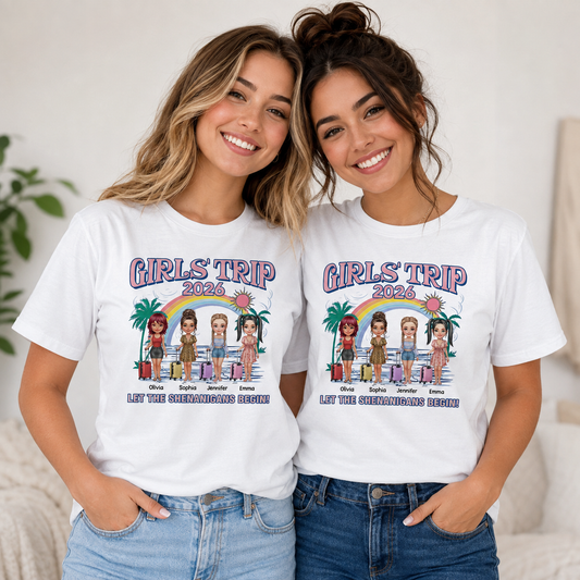 Girls Trip Let The Shenanigans Begin Beach Rainbow And Suitcases - Personalized Custom Unisex T-shirt, Hoodie - BST682_WBAS