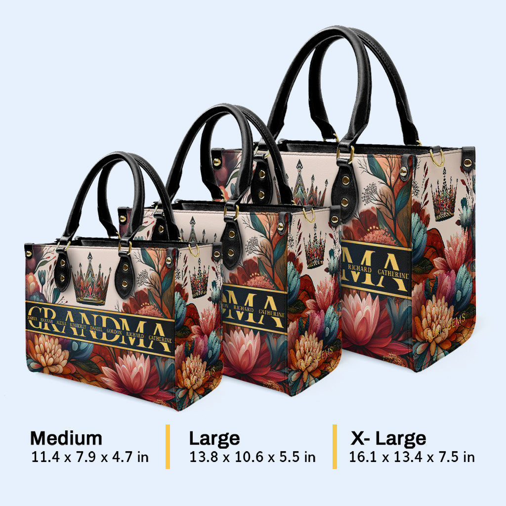 Madre Mama Grandma Abuela Nana Custom Kids Names Floral - Personalized Custom Leather Handbag - FM015_HB