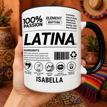 100 Percent Passion Latina Nutrition Facts Ingredients With Lips And Chili Pepper - Personalized Custom Accent Mug - HSP029_AMUG