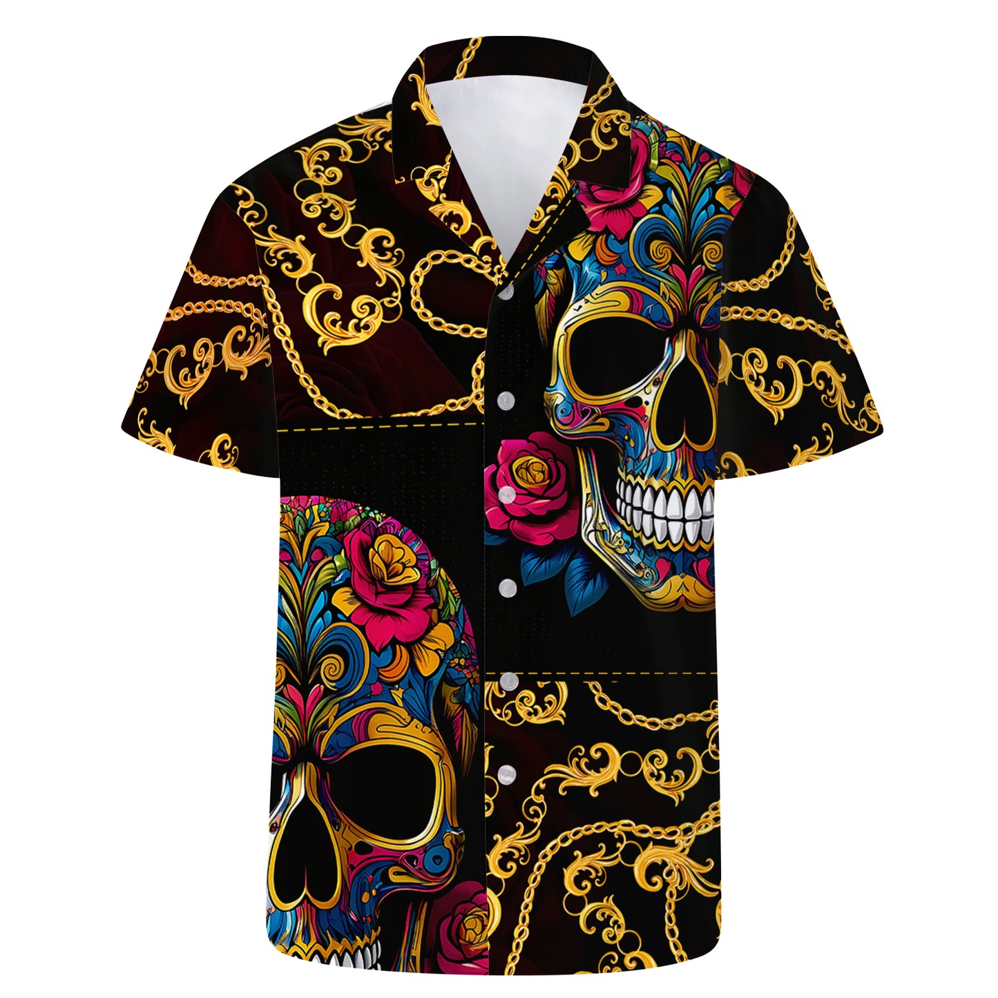 Elegantes cadenas de calaveras: camisa hawaiana unisex personalizada - ME011_HW