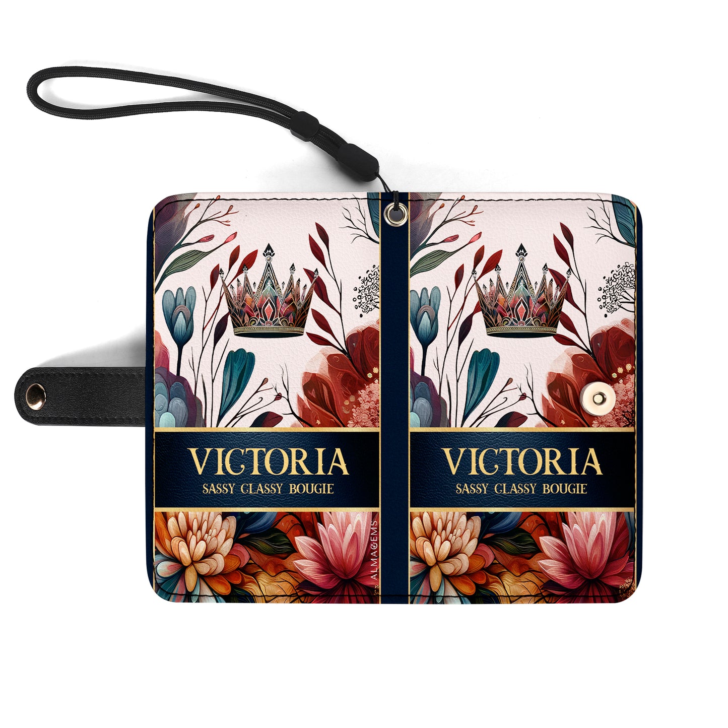 Cartera de cuero personalizada para teléfono Queen Flowers - DG035_PW