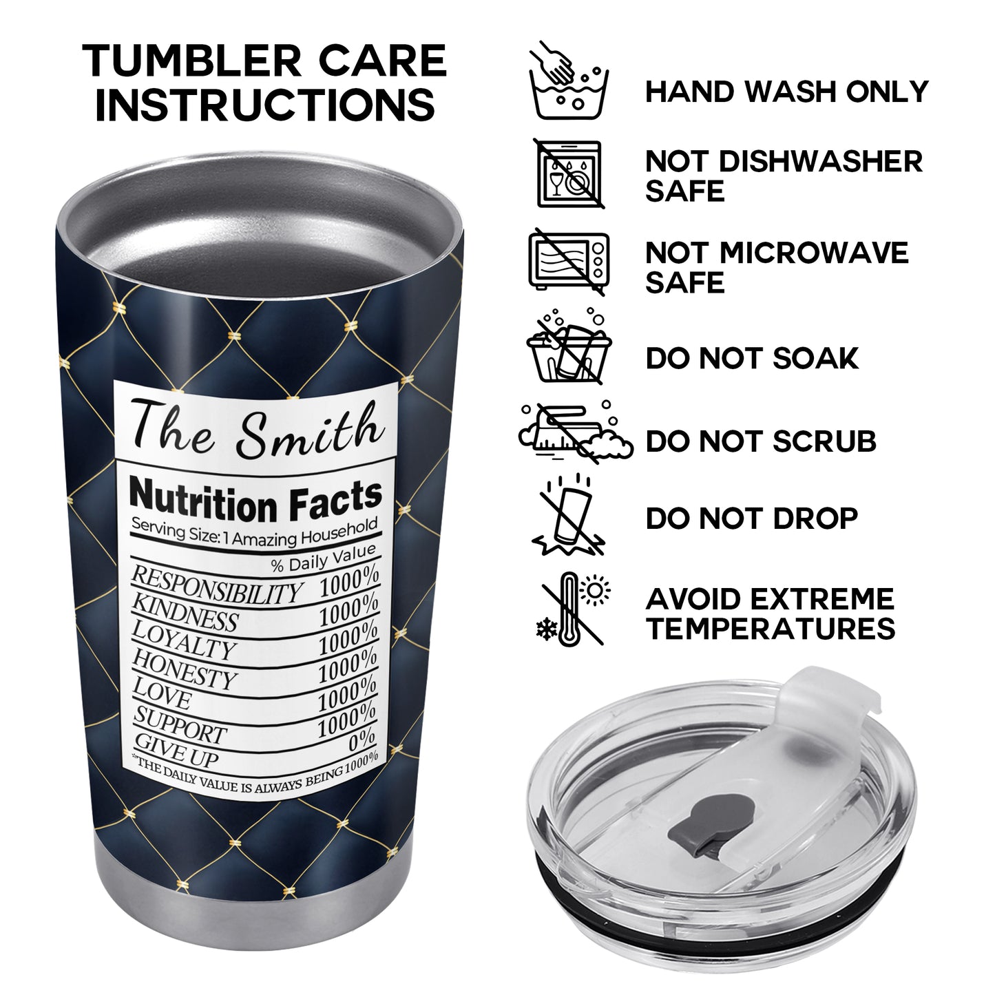 Family Nutrition Facts - Personalized Custom Stainless Steel Tumbler 20oz 30oz - TB_FM11