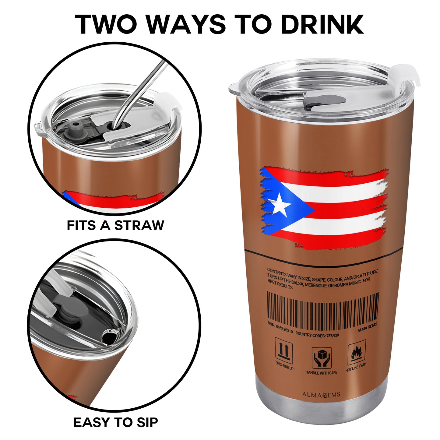 Datos nutricionales de Puerto Rico - Vaso de acero inoxidable personalizado de 20 oz y 30 oz - LA037_TB