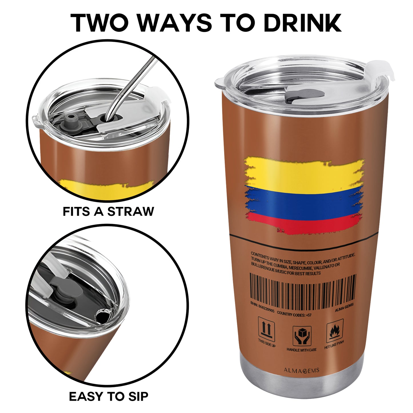 Información nutricional de Colombia - Vaso de acero inoxidable personalizado de 20 oz y 30 oz - HS061_TB