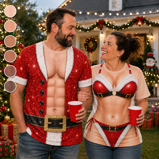 Buff Santa With Abs And Chest Hair Sparkle Suit - Personalized Custom Unisex All-Over Printed T-Shirt - CPL1955_3T