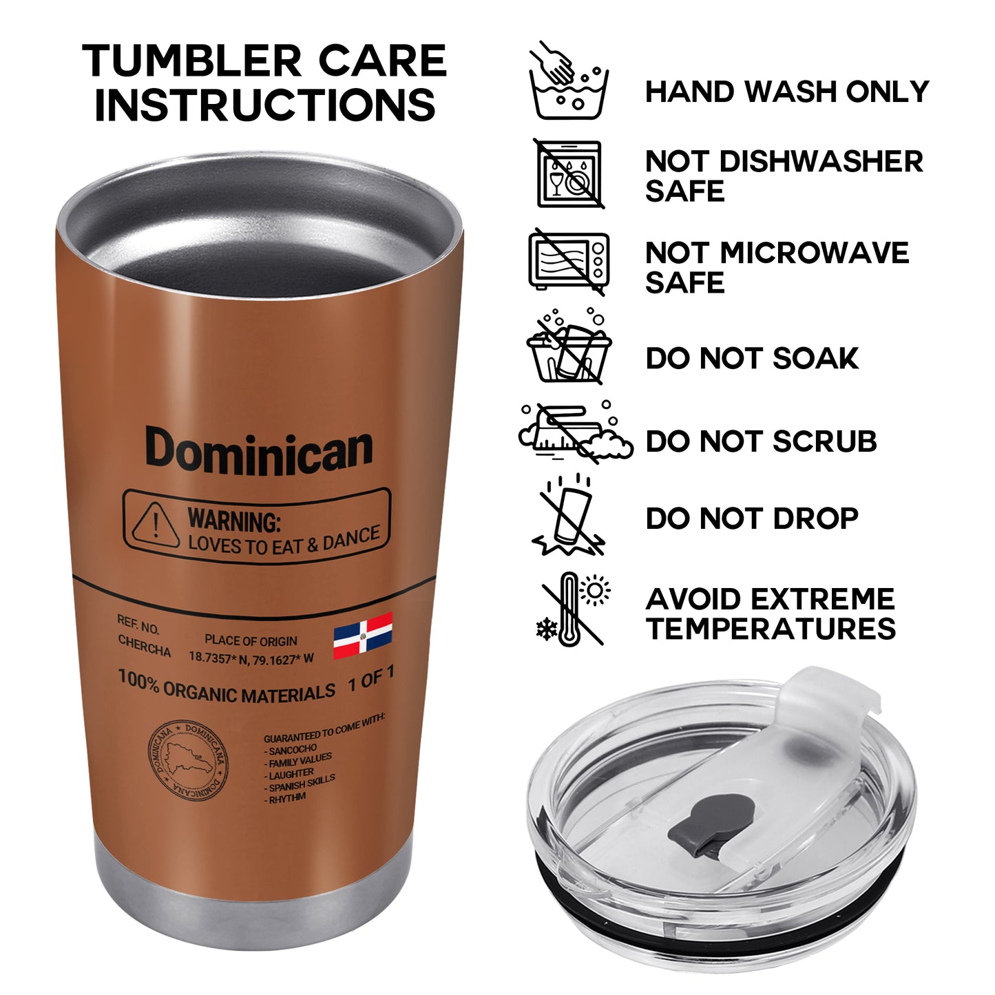 Datos nutricionales de la República Dominicana - Vaso de acero inoxidable personalizado de 20 oz y 30 oz - HS060_TB