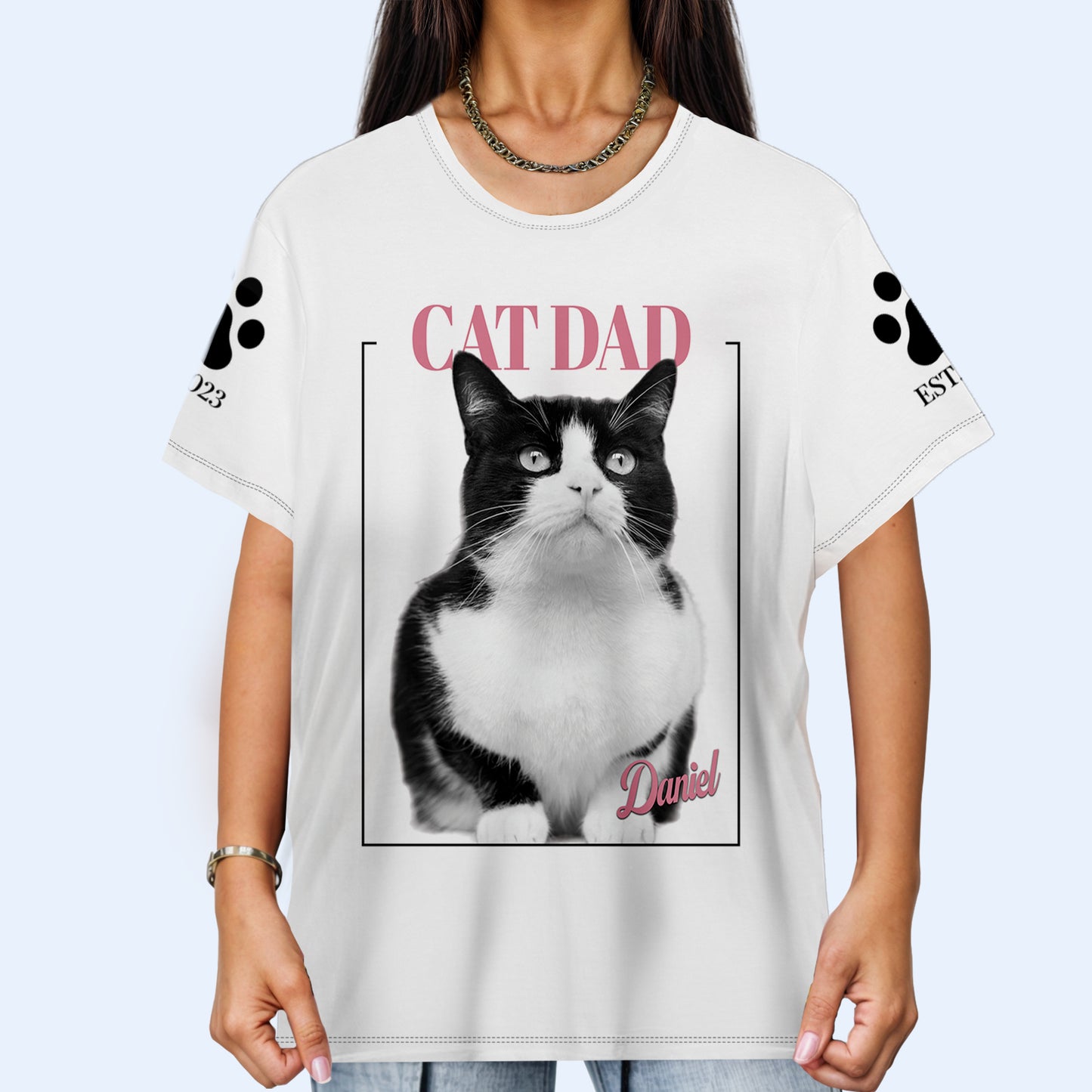 Dog & Cat Personalized Custom Unisex T-shirt - Personalized Custom Unisex All-Over Printed T-Shirt - PET003_3T