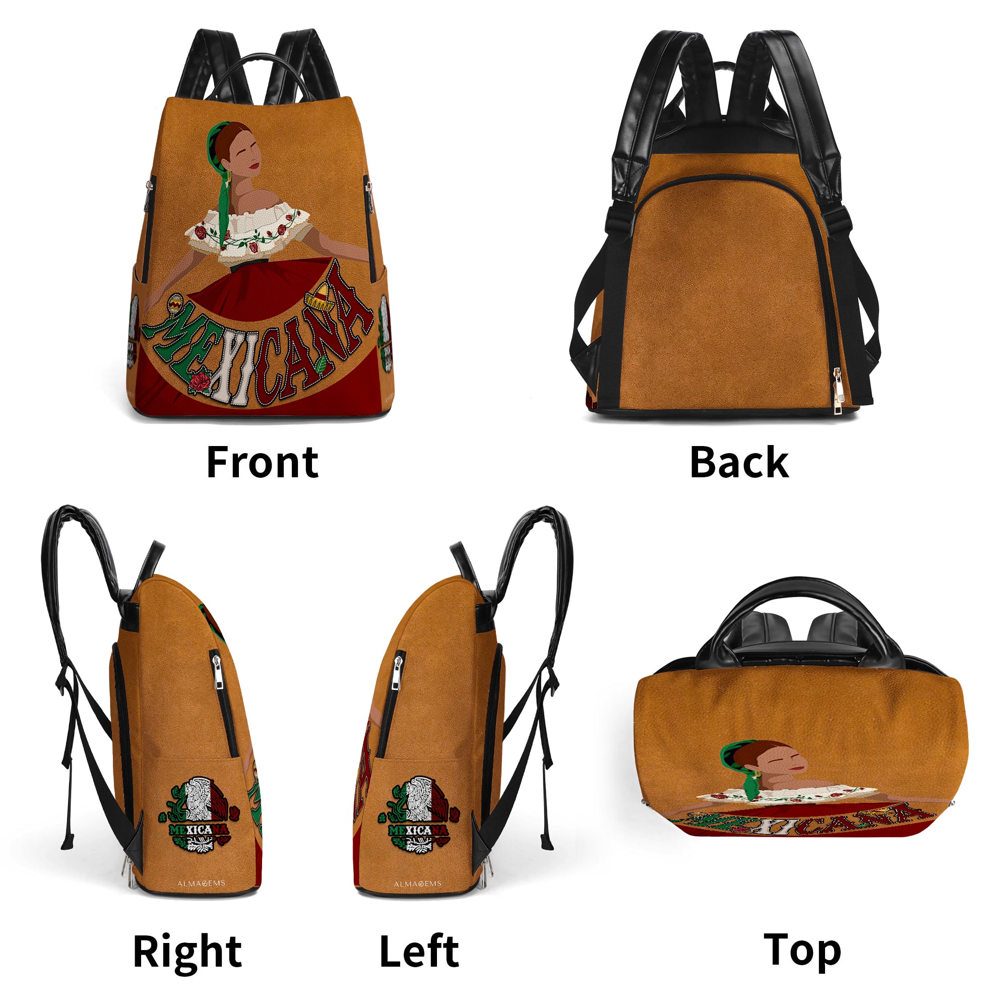 Mexicana Hispanic Heritage Personalized Custom Backpack All Over Print Leather Style Gift For Mom Girlfriend and Culture Enthusiasts ALMAGEMS