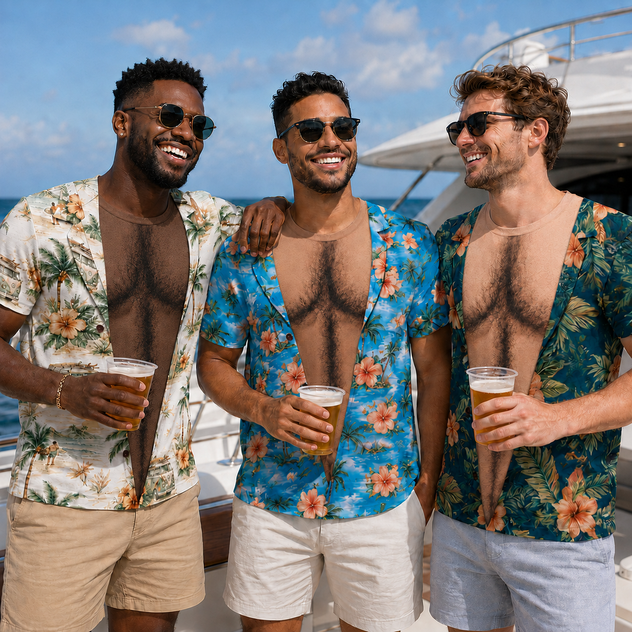 Sun's Out Chest Out Hairy Man Tropical Hibiscus Flowers - Personalized Custom Unisex All-Over Printed T-Shirt - HIM052_3T