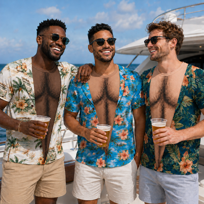 Sun's Out Chest Out Hairy Man Tropical Hibiscus Flowers - Personalized Custom Unisex All-Over Printed T-Shirt - HIM052_3T