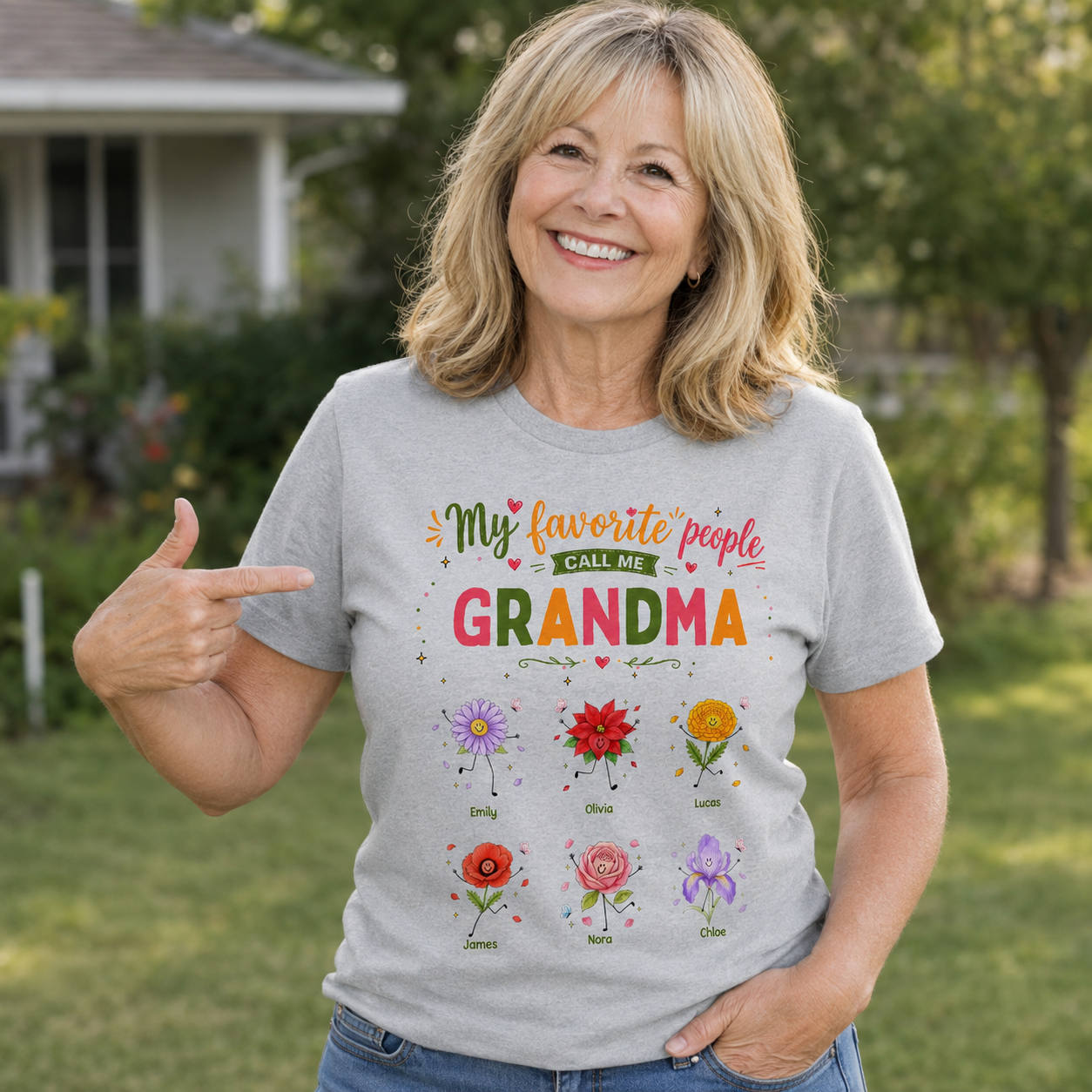 My Favorite People Call Me Grandma Dancing Birth Month Flowers Garden - Personalized Custom Unisex T-shirt, Hoodie - GRM150_WBAS