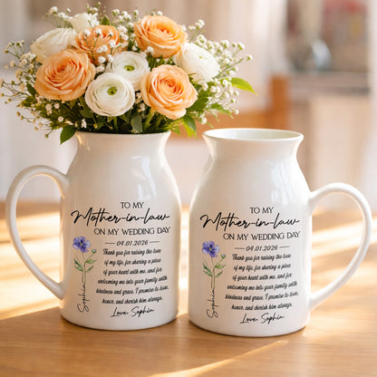 To My Mother In Law On My Wedding Day Custom Birth Month Flowers - Personalized Ceramic Flower Vase - MOLA010_CEV