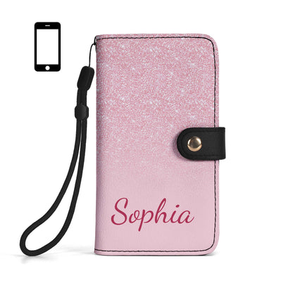 Pink Glitter - Personalized Custom Phone Leather Wallet - A002_PW