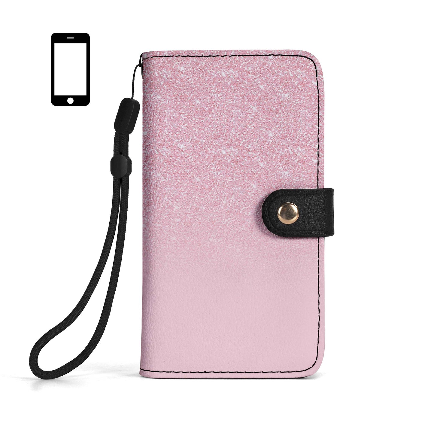 Cartera de cuero personalizada para teléfono con purpurina rosa - A002_PW