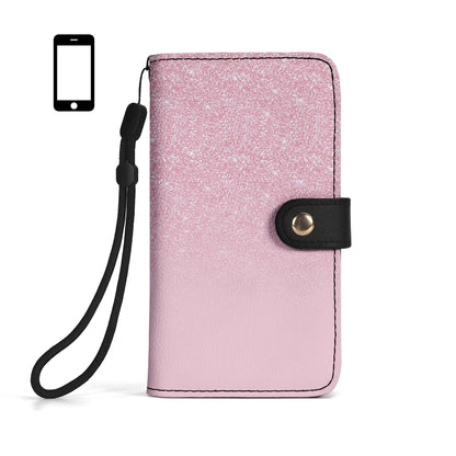 Cartera de cuero personalizada para teléfono con purpurina rosa - A002_PW