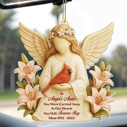 In Angel's Arms, You Were Carried Away, Angel And Cardinal - Personalized Custom Acrylic Ornament, Christmas Gift - HME403_ACO