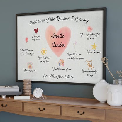 Reasons I Love My Auntie, Heart and Floral Design