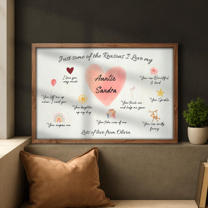 Reasons I Love My Auntie, Heart and Floral Design