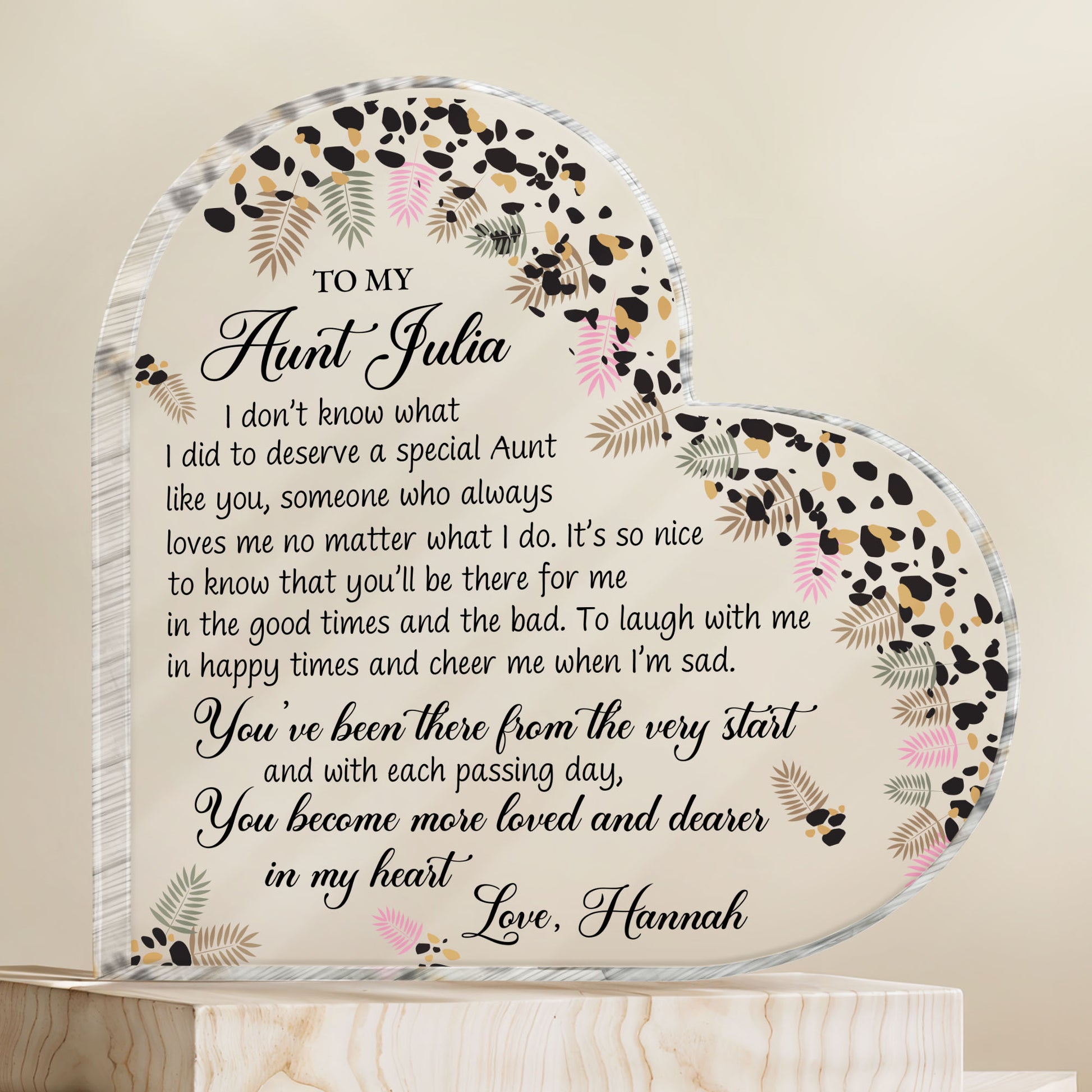 To My Aunt, Special Bond Decor With Leaves And Flowers