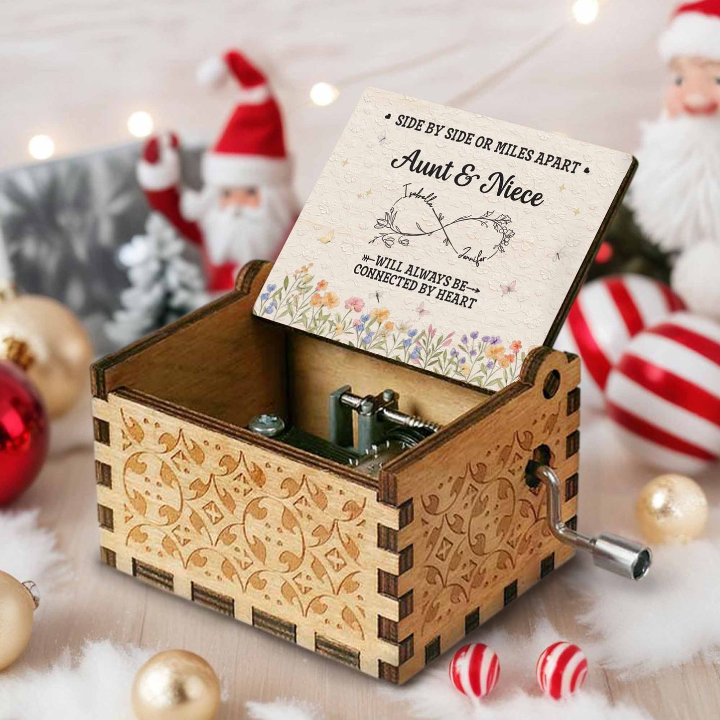 Side By Side Aunt & Niece, Connected By Heart, Flowers Design