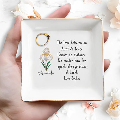 The Love Between Aunt & Niece, Close At Heart Flower Design - Personalized Custom Jewelry Dish, Square Ceramic Dish - AUNT005_SCRD