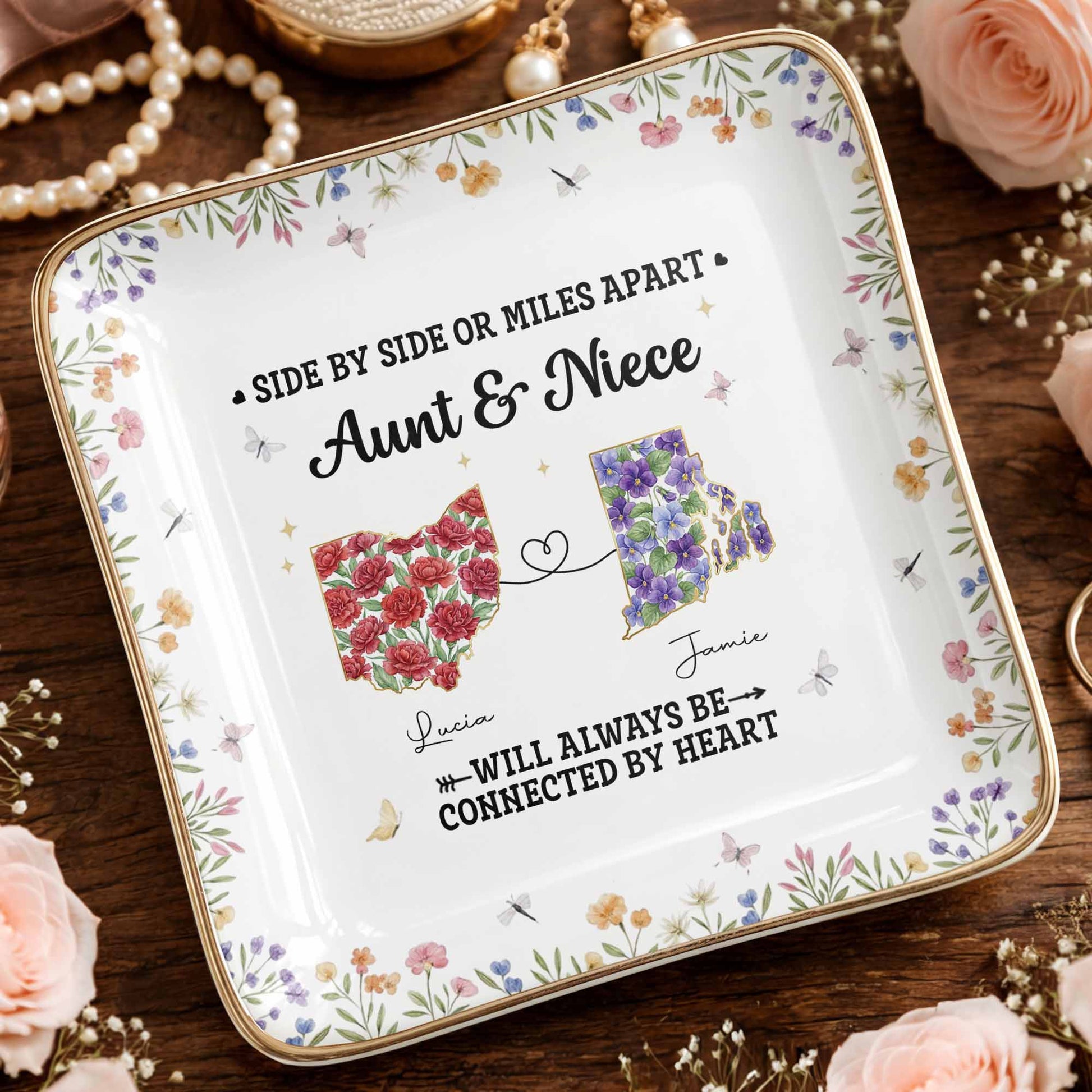 Aunt & Niece Always Connected By Heart, Flowers Design