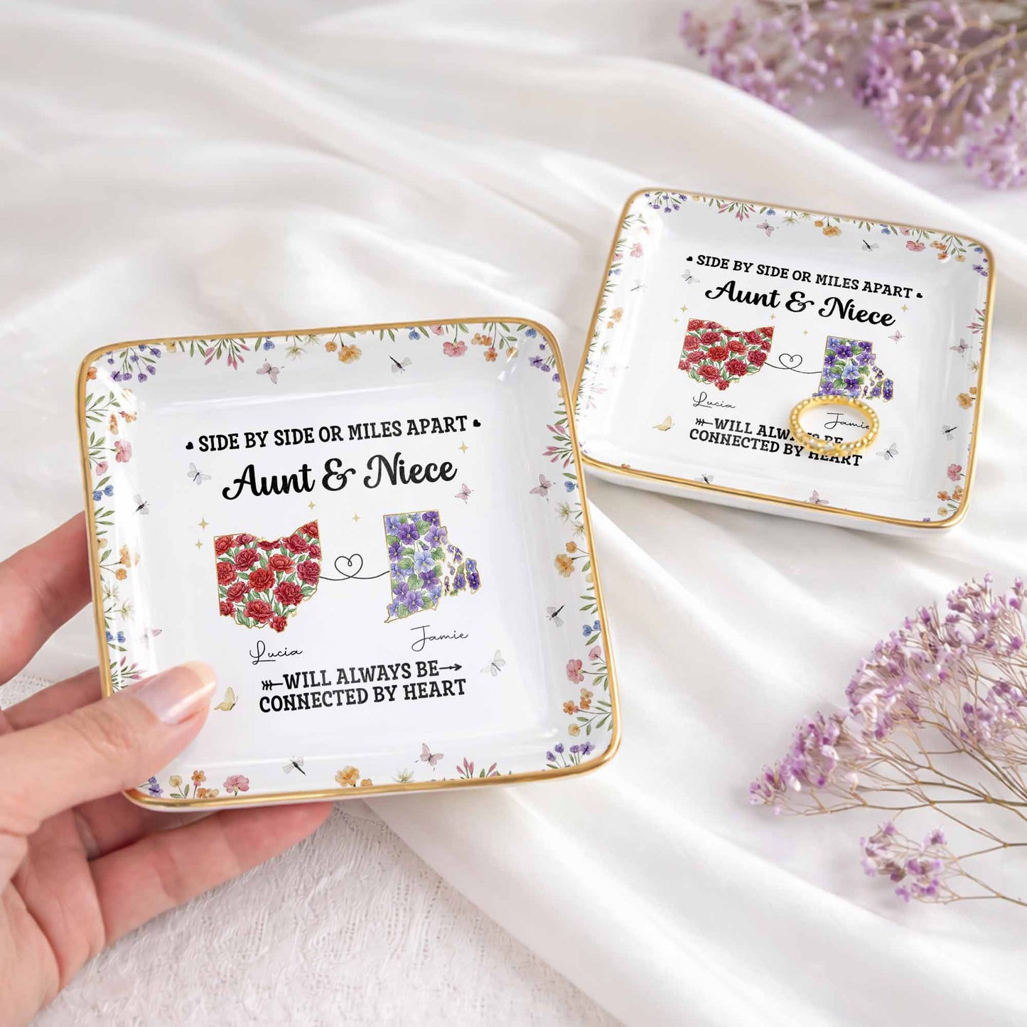 Aunt & Niece Always Connected By Heart, Flowers Design