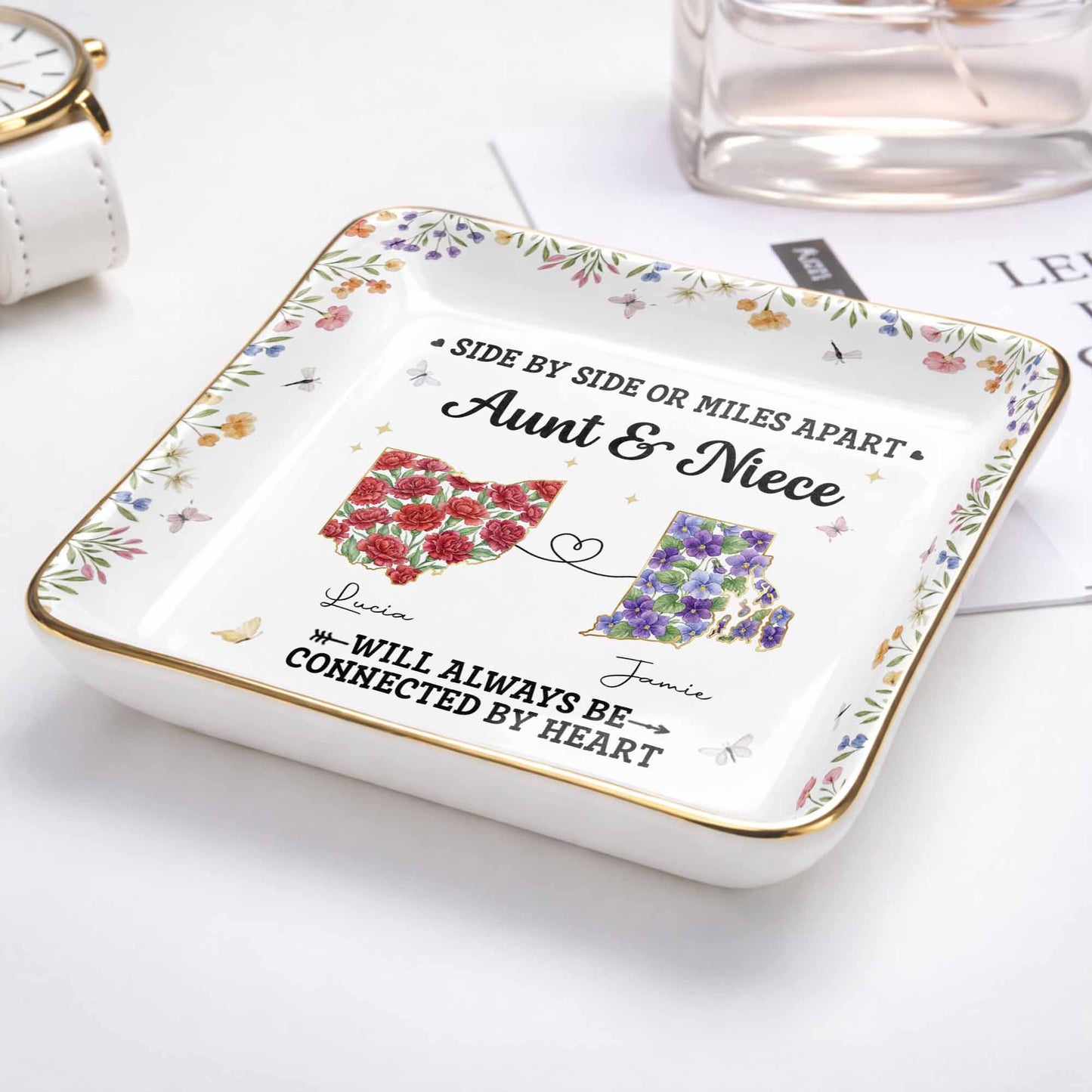 Aunt & Niece Always Connected By Heart, Flowers Design