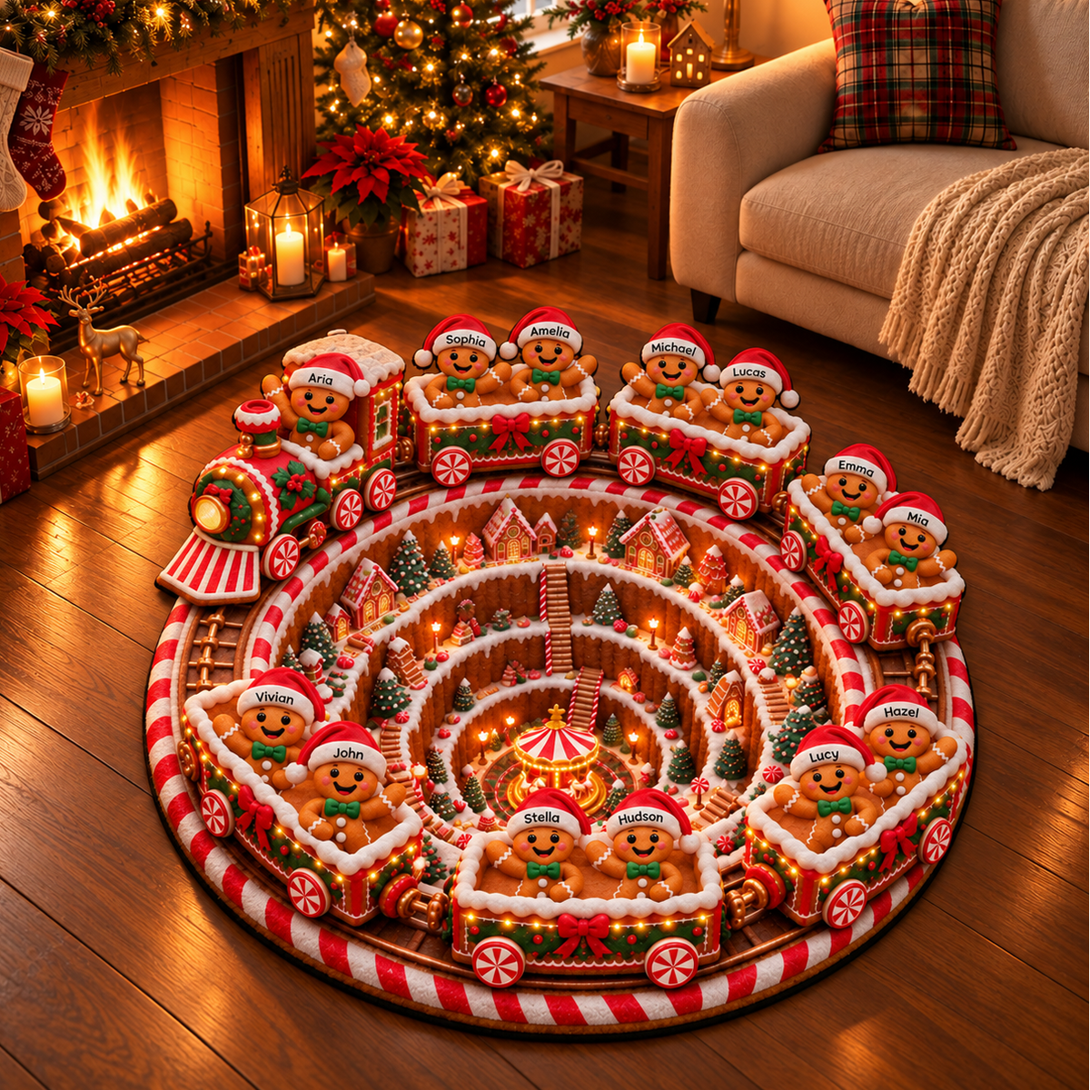 Our Gingerbread Express Train With Gingerbread Man Family Members - Personalized Custom Shaped Doormat - FAM1343_CUDOR