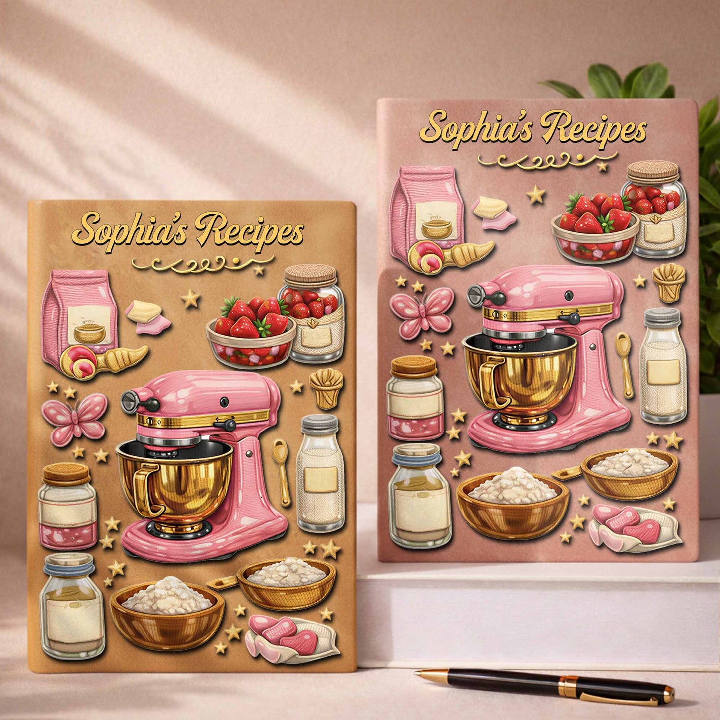 Baking Is Love Made Visible With Stand Mixer And Strawberries - Personalized Leather Journal - BAKE002_LEJO