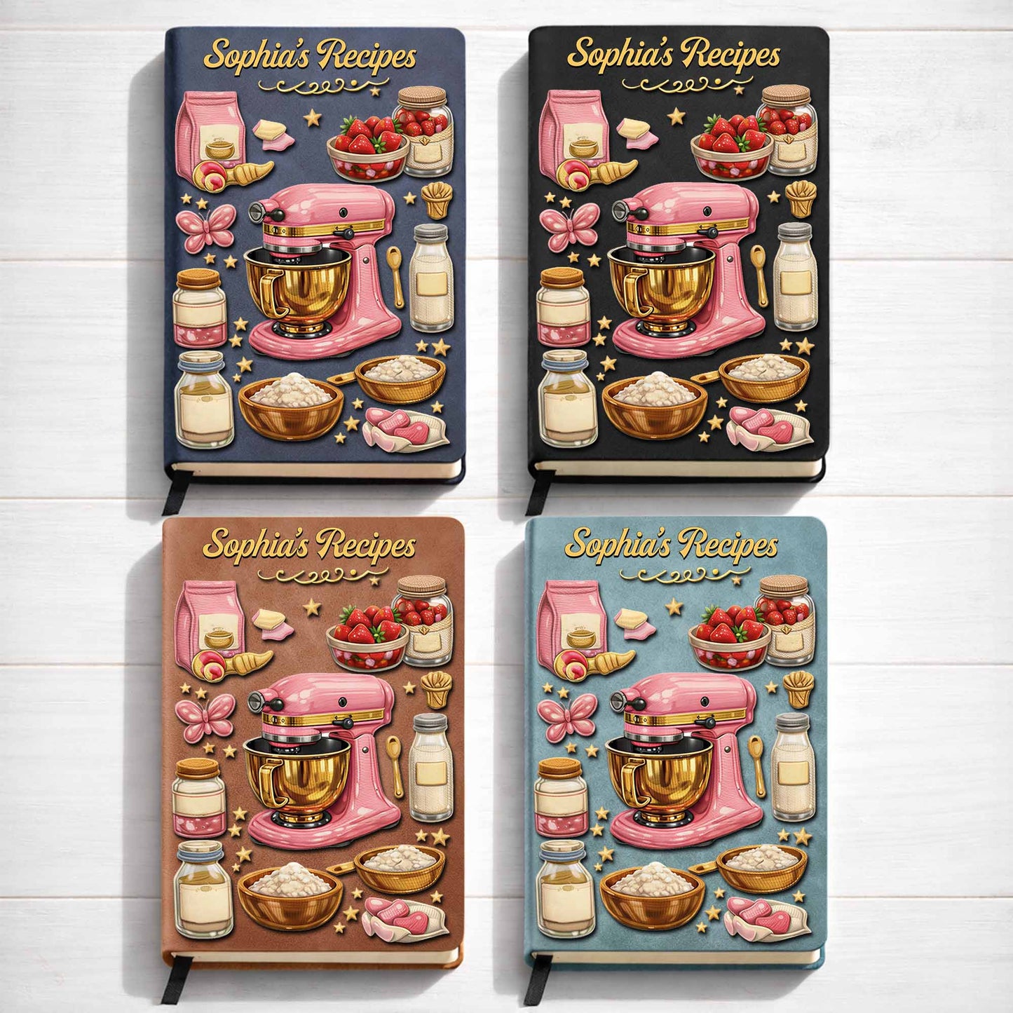Baking Is Love Made Visible With Stand Mixer And Strawberries - Personalized Leather Journal - BAKE002_LEJO