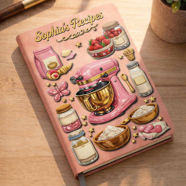 Baking Is Love Made Visible With Stand Mixer And Strawberries - Personalized Leather Journal - BAKE002_LEJO
