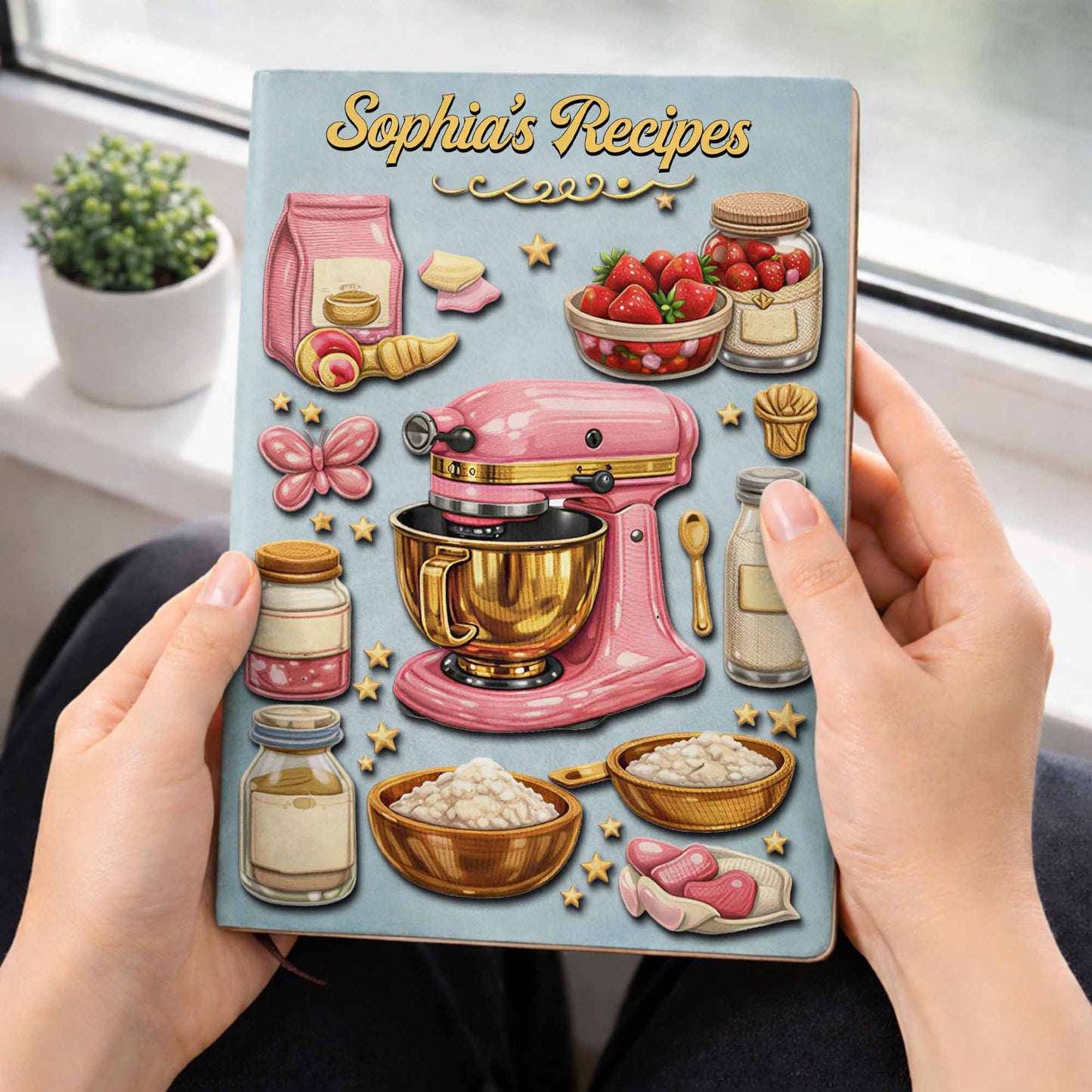 Baking Is Love Made Visible With Stand Mixer And Strawberries - Personalized Leather Journal - BAKE002_LEJO