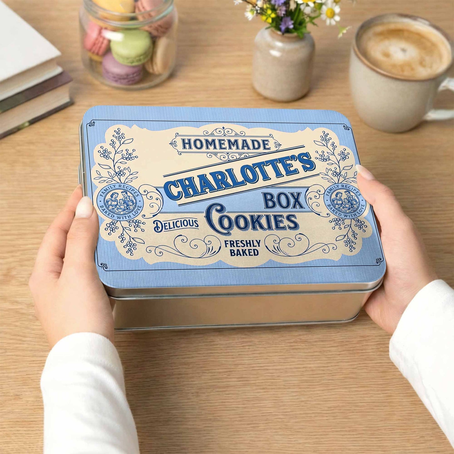 Homemade Cookies Box Delicious Freshly Baked With Vintage Flower Design - Personalized Cookie Tin Box - BAKE003_CTBOX