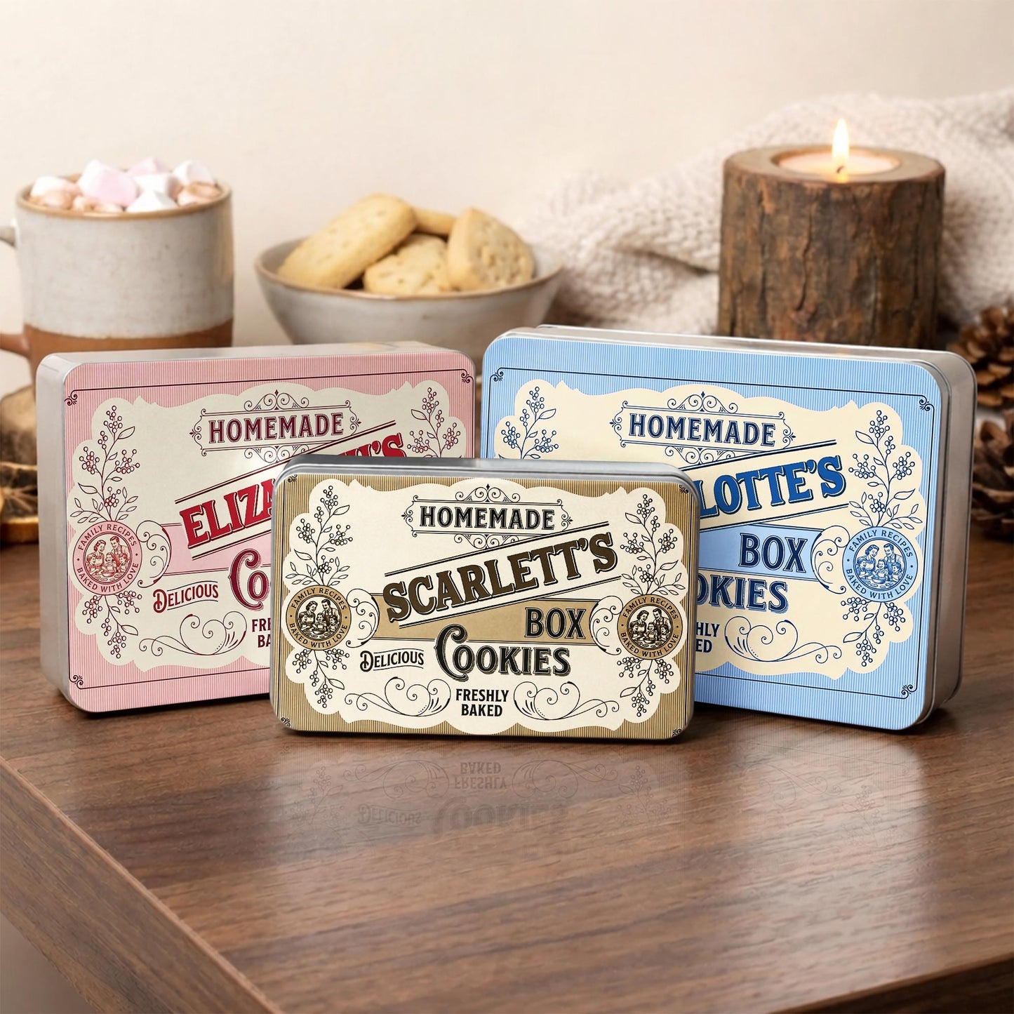 Homemade Cookies Box Delicious Freshly Baked With Vintage Flower Design - Personalized Cookie Tin Box - BAKE003_CTBOX