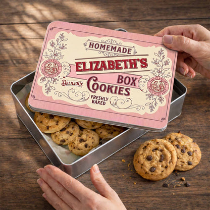 Homemade Cookies Box Delicious Freshly Baked With Vintage Flower Design - Personalized Cookie Tin Box - BAKE003_CTBOX