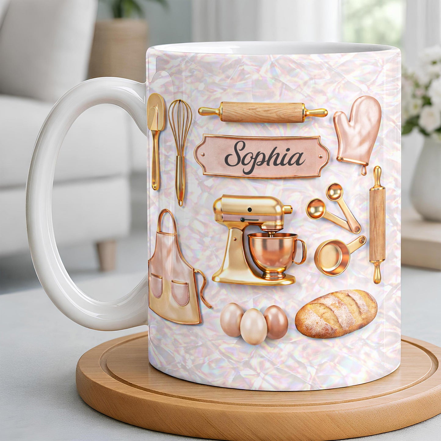 Baking Is Love Made Visible With Gold Mixer And Kitchen Tools - Personalized Custom Coffee Mug - BAKE019_MG