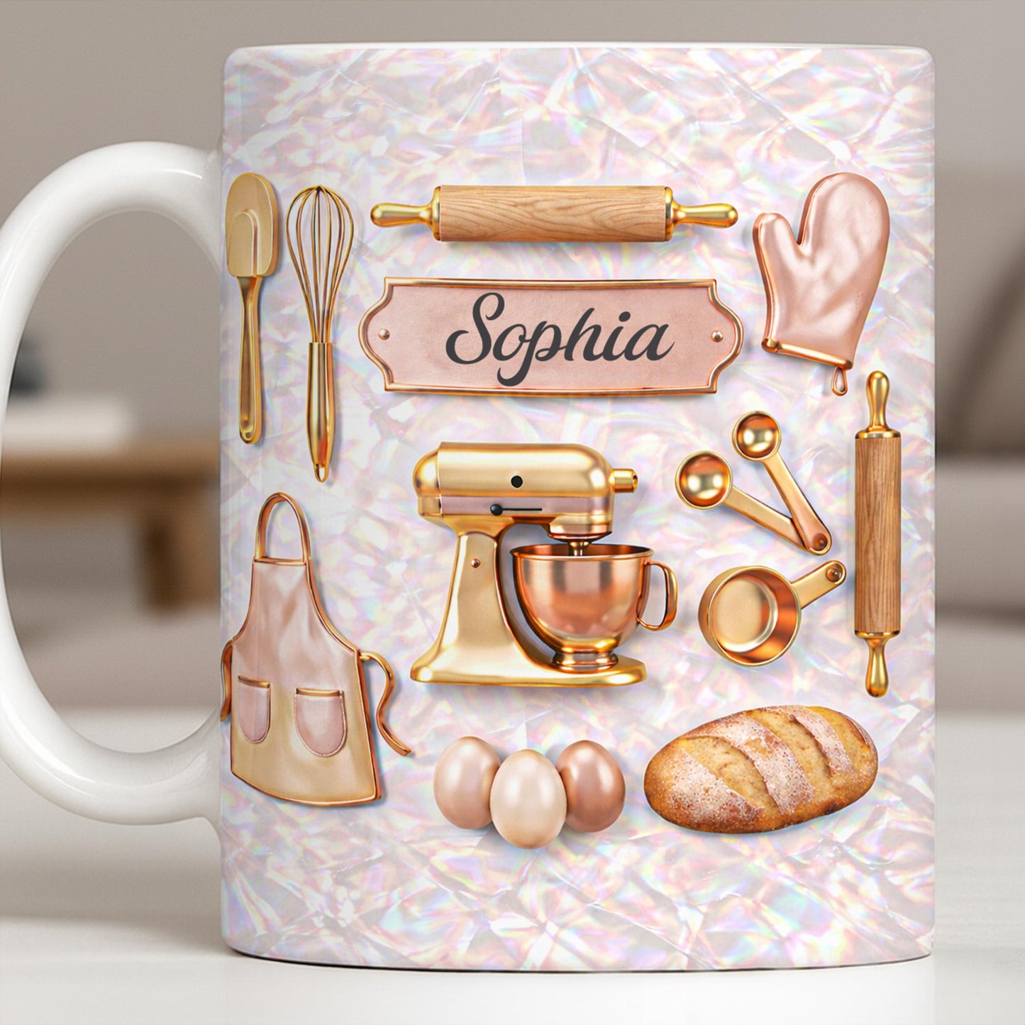 Baking Is Love Made Visible With Gold Mixer And Kitchen Tools - Personalized Custom Coffee Mug - BAKE019_MG