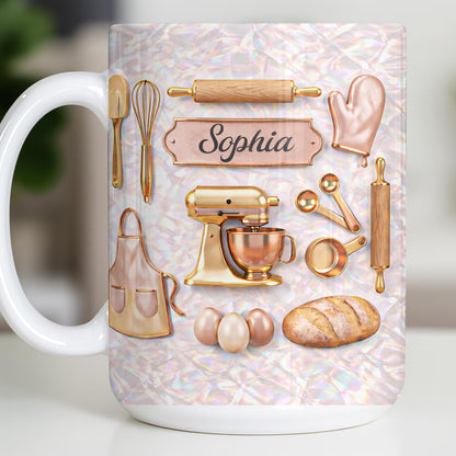 Baking Is Love Made Visible With Gold Mixer And Kitchen Tools - Personalized Custom Coffee Mug - BAKE019_MG