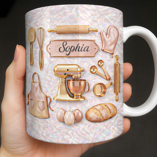 Baking Is Love Made Visible With Gold Mixer And Kitchen Tools - Personalized Custom Coffee Mug - BAKE019_MG