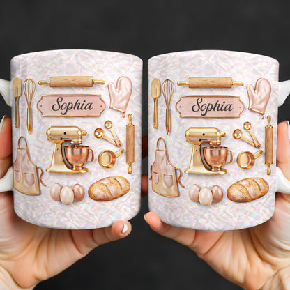 Baking Is Love Made Visible With Gold Mixer And Kitchen Tools - Personalized Custom Coffee Mug - BAKE019_MG