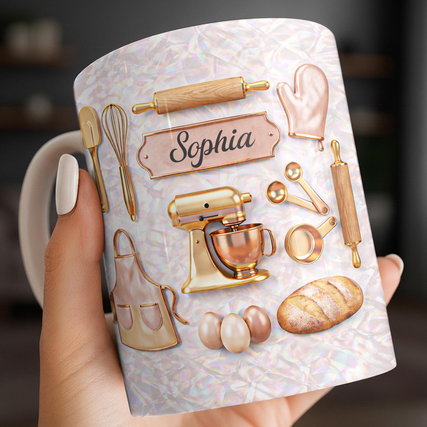 Baking Is Love Made Visible With Gold Mixer And Kitchen Tools - Personalized Custom Coffee Mug - BAKE019_MG