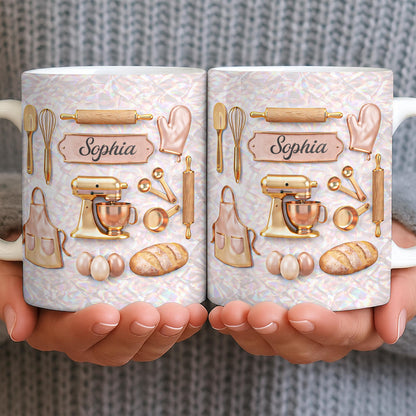 Baking Is Love Made Visible With Gold Mixer And Kitchen Tools - Personalized Custom Coffee Mug - BAKE019_MG