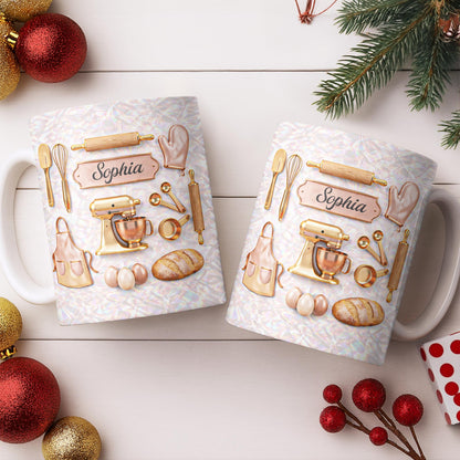 Baking Is Love Made Visible With Gold Mixer And Kitchen Tools - Personalized Custom Coffee Mug - BAKE019_MG