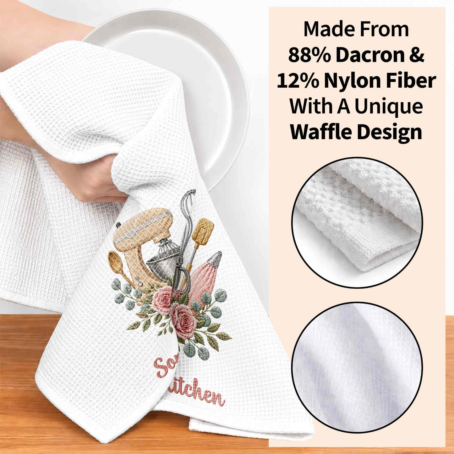 My Kitchen Stand Mixer and Pink Roses Floral Design - Personalized Kitchen Towel - BAKE035_TOWL