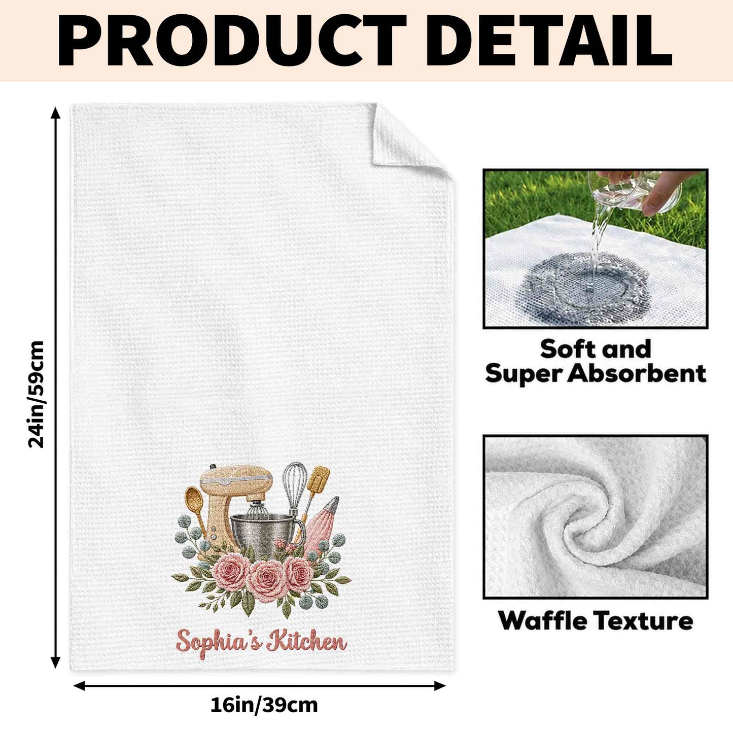 My Kitchen Stand Mixer and Pink Roses Floral Design - Personalized Kitchen Towel - BAKE035_TOWL
